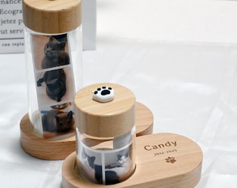 Personalized Pet Fur Memorial Jar, Custom Pet Keepsake with Photos, Pet Memorial Gift, Glass Jar with Engraved Wooden Base, Pet Loss Gift
