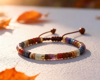 Naturstein Zierliches Armband - Minimalistisches Sea Sediment Jaspis Tube Armband, Kristall Stapel Schmuck, Herz Chakra Geschenk