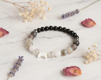 Moon Phase Crystal Bracelet, Lunar Energy Healing Bracelet, Moonstone Spiritual Jewelry, Gift for Her, Meditation Crystal Bracelet