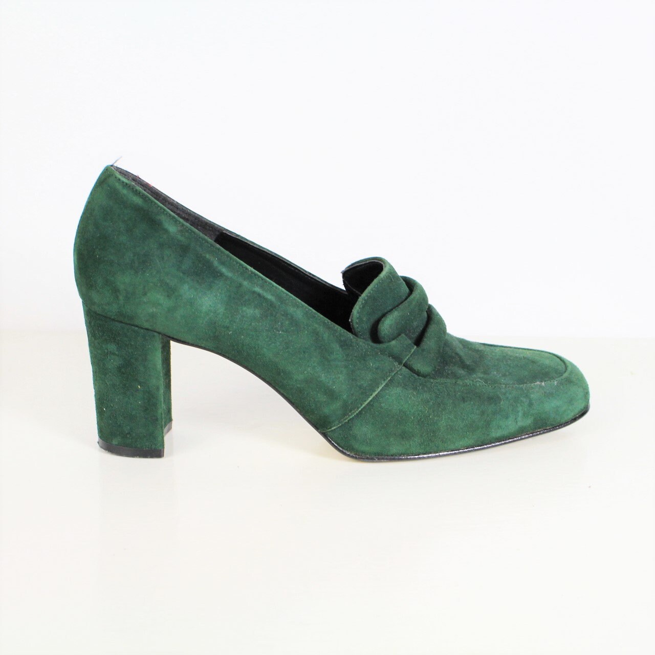 dark green chunky heels