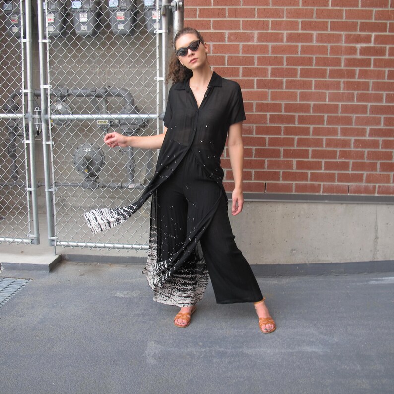 Vintage 90s Black White Blouse And Pants Set Two Piece Etsy
