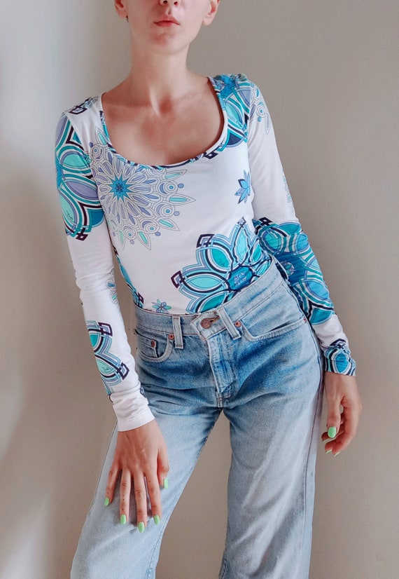 Vintage Emilio Pucci Top 90s Stretch Pucci Print S
