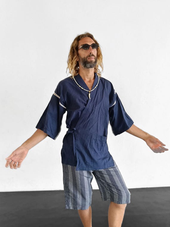 Vintage WHOLESALE KIMONOS LOT Mens Haori Jacket Surprise Mix 80s 90s Asian Japanese Robe Blue Indigo Striped Layering Unisex Top - 20 Pieces