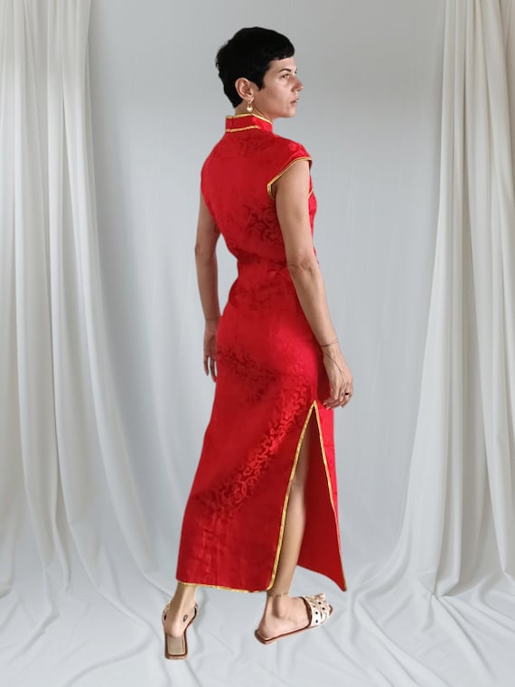 Abito cinese vintage Y2K Qipao Cheongsam Abito rosso da sposa