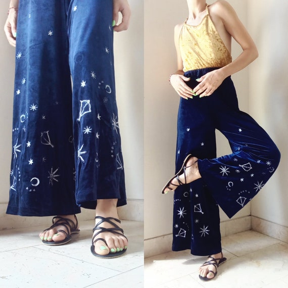 Velvet Star Pants Navy Blue Celestial Astrology Hi