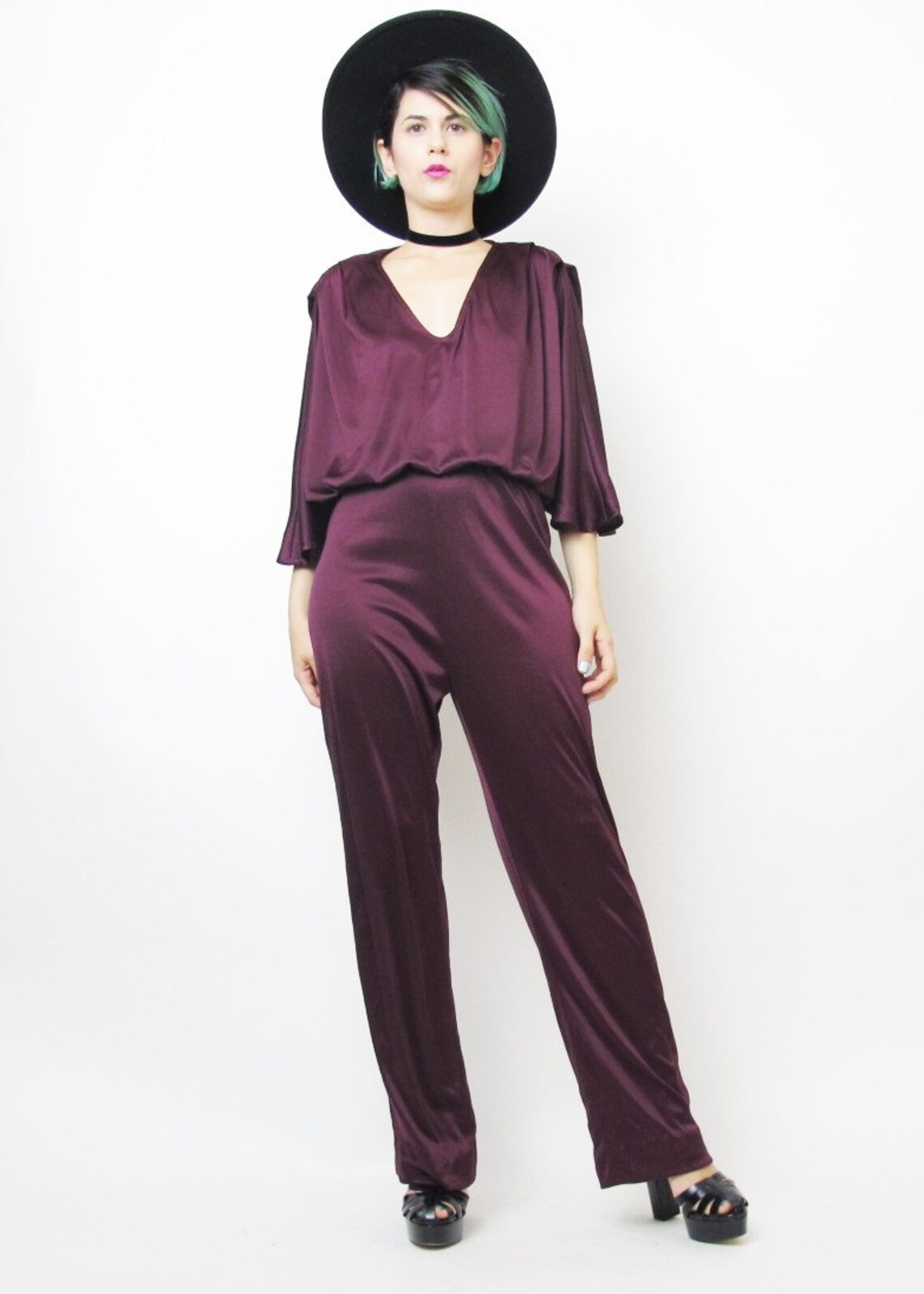 1970s Disco Jumpsuit Plum Purple Jumpsuit Draped Jersey Etsy