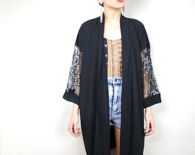 25 OFF SALE Black and Gold Lace Kimono (L/XL) Etsy