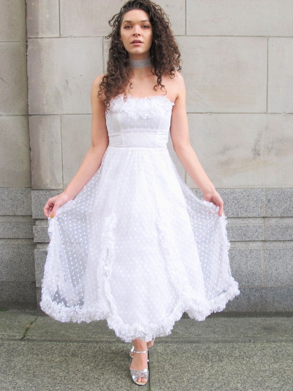 Vintage Polka Dot Tulle Wedding Dress 1980s Strapless Ruffle Etsy