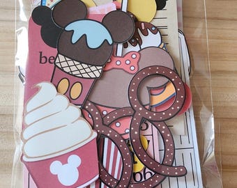 Junk Journal Ephemera, Die Cuts, Journal Cards, Journal Supplies, Mickey And Minnie, Disney Snacks, Disneyland Snacks Ephemera, Scrapbook