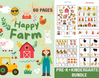 Arbetsblad med bondgårdsdjur | Utskrivbart lärandepaket för förskola | Matcha, spåra och räkna