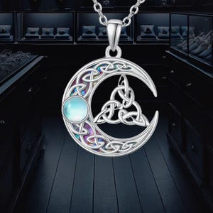 Celtic Knot Moon Necklace For Women 925 Sterling Silver Necklace Moonstone Celtic Moon Necklace
