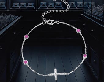 Pulsera de cruz para mujer Pulsera de cruz cristiana de plata de ley 925