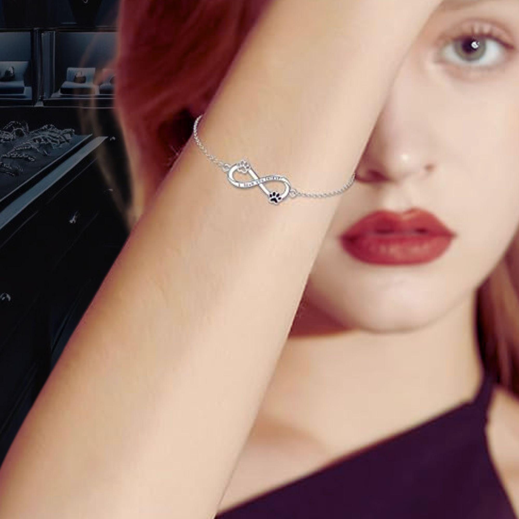 Bracciale Argento 925 Con Zampa Di Cane E Simbolo Infinito: Per Amiche E Amiche Pelose