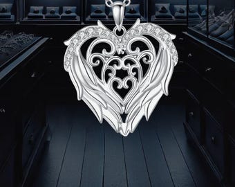 Silver Heart Angel Wings Necklace For Women 925 Sterling Silver Necklace Jewelry
