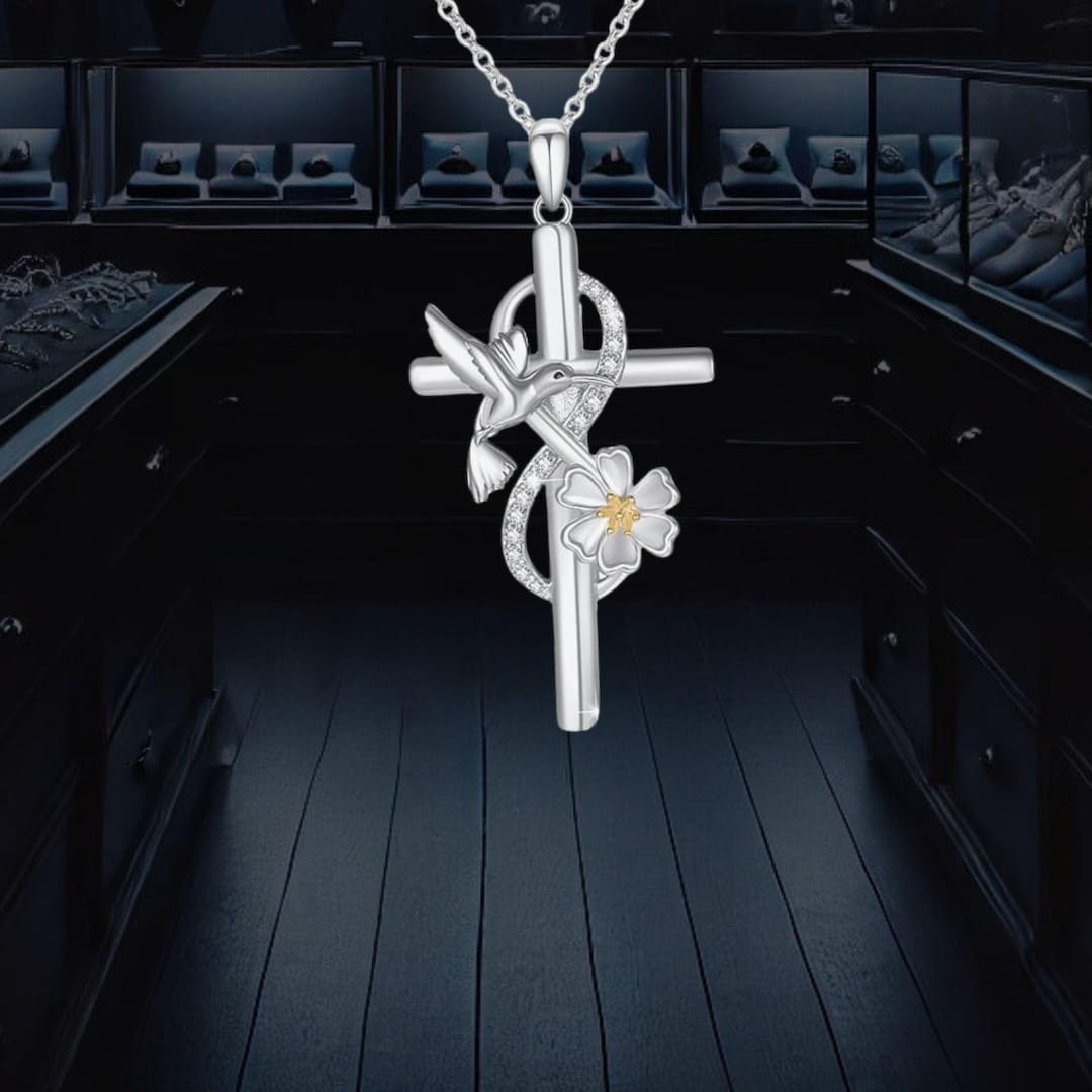 Hummingbird Infinity Flower Cross Necklace 925 Sterling Silver Cross ...