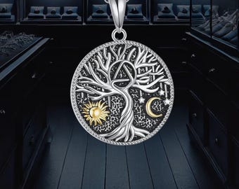 Pendentif Arbre De Vie Soleil Lune En Argent 925 - Création Symbolique - Neuf Avec étiquettes