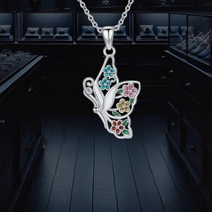 Butterfly Flower Necklace For Women 925 Sterling Silver Butterfly Necklace