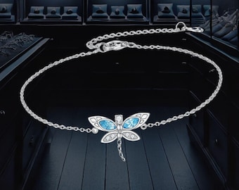 Pulsera de libélula para mujer, plata de ley 925, bonita pulsera de libélula.
