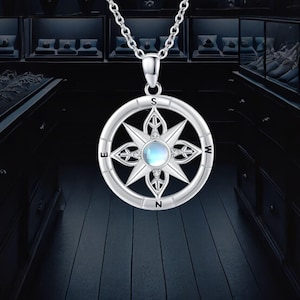 Compass Necklace For Women 925 Sterling Silver Compass Necklace Moonstone Jewelry