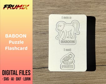 Rompecabezas SVG de babuino – Tarjeta educativa – Archivo de tarjetas de animales cortados con láser