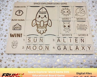 Juego de palabras Space Explorer SVG – Rompecabezas de ortografía de cohetes – Archivo de corte láser para juego educativo