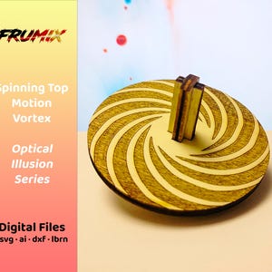 Vórtice de ilusión óptica con peonza SVG: archivo cortado con láser de 3 capas