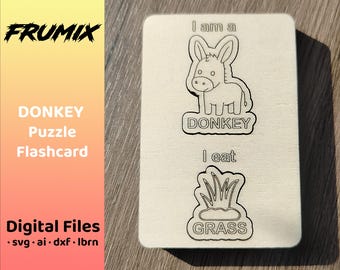 Burro rompecabezas SVG – Tarjeta educativa – Archivo de tarjetas de animales cortados con láser
