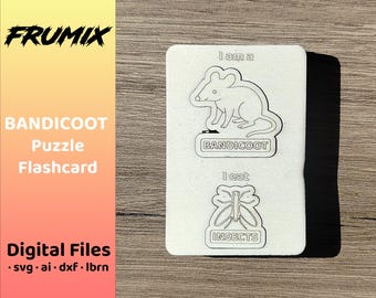 Rompecabezas de bandicut SVG – Tarjeta educativa – Archivo de tarjetas de animales cortados con láser