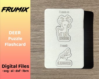 Rompecabezas de ciervo SVG – Tarjeta educativa – Archivo de tarjetas de animales cortado con láser