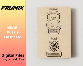 Rompecabezas de oso SVG – Tarjeta educativa – Archivo de tarjetas de animales cortado con láser