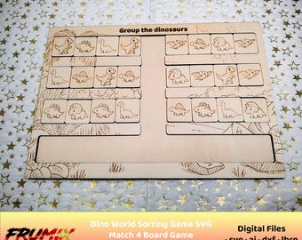 Juego de clasificación Dino World SVG – Juego de mesa Match 4 – Archivo de corte láser