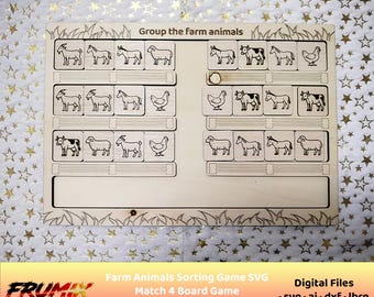 Juego educativo de clasificación de animales de granja SVG – Juego de mesa de combinar 4 – Archivo cortado con láser