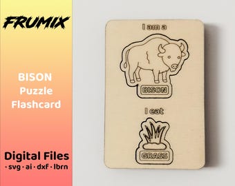 Rompecabezas de bisonte SVG – Tarjeta educativa – Archivo de tarjetas de animales cortados con láser