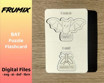 Rompecabezas de murciélago SVG – Tarjeta educativa – Archivo de tarjetas de animales cortados con láser