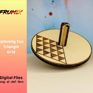 May include: A wooden spinning top with a triangle grid design on a portion of its circular base. The top has a rectangular handle. The text "Spinning Top Triangle Grid" and "Digital Files" are visible.