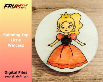 Trompo de princesa SVG – Diseño encantador – Archivo cortado con láser de 3 capas