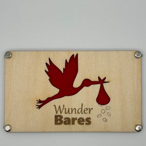 Wunderbares Holzkarte Geldgeschenk Geburt, Babyparty, Babyshower- Personalisierte Gravur mit Wunschtext | Schwanger | Geburt | Baby | Storch