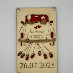 Just Married Holzkarte Geldgeschenk Hochzeit-Personalisierte Gravur mit Name, Datum, Wunschtext | Geschenk zur Hochzeit | Auto, Paar, Liebe