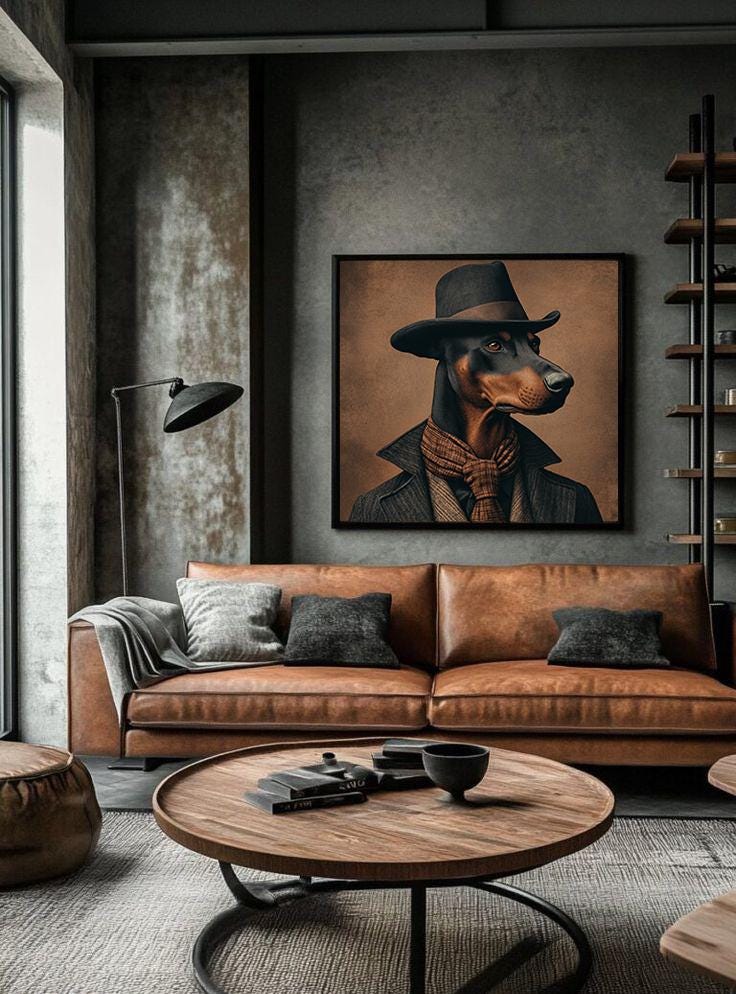 Vintage Doberman Portrait in Classic Suit and Hat AI Art Print for Home ...