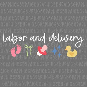 Labor and Delivery Nurse white and black PNG | Cute Baby Feet Pacifier Rubber Duck Bow Sublimation | OB Nurse Clipart | L&D Digital Download