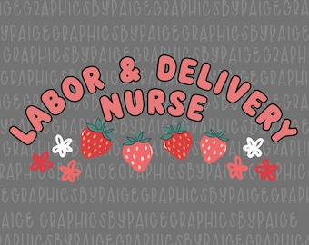 Enfermera de parto con fresa PNG: Diseño floral (Descarga digital)