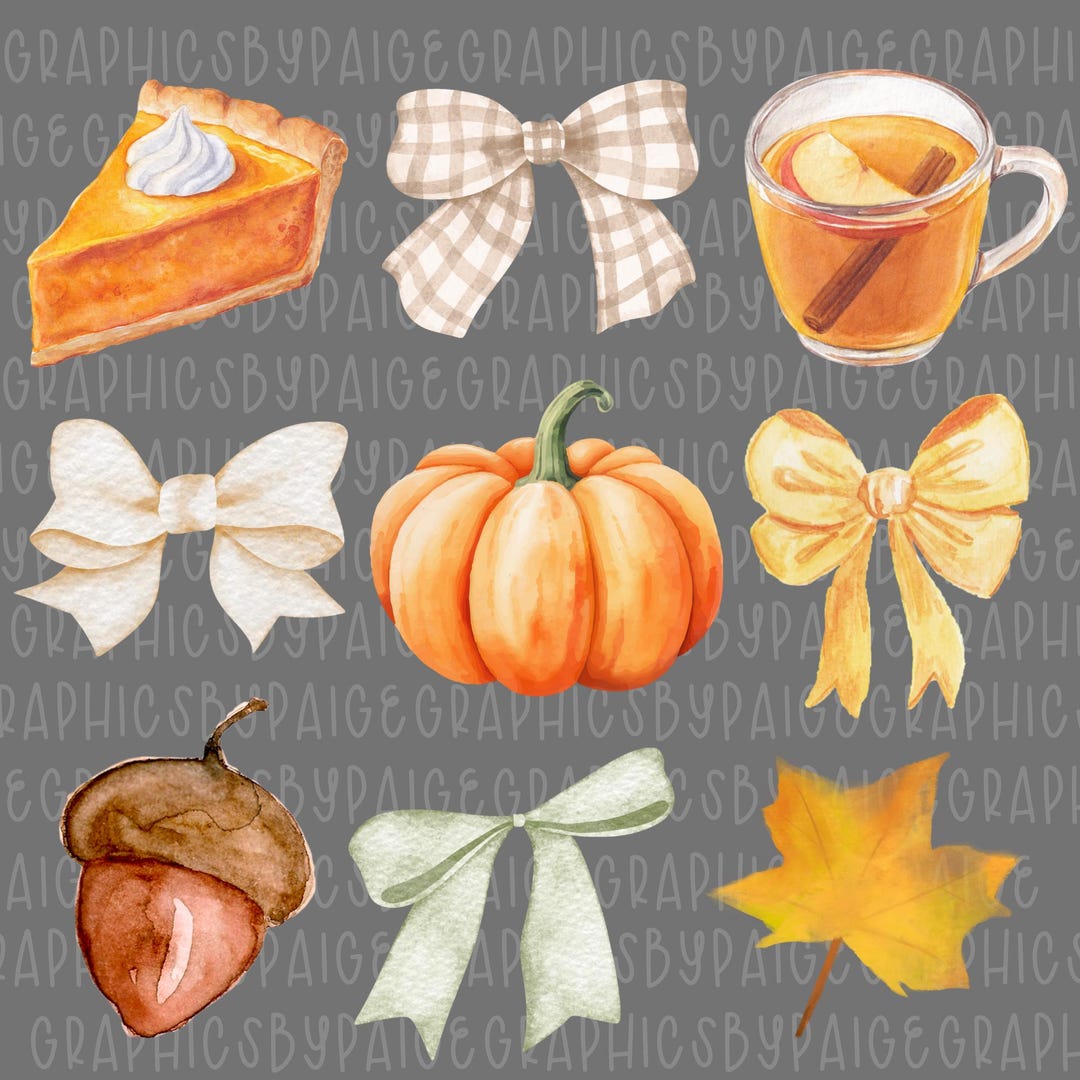 Watercolor Thanksgiving Clipart: Pumpkin Pie, Maple Leaf PNG Bundle ...