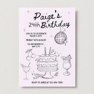 Invitation d'anniversaire rétro modifiable | Modèle de toile de fête disco rose, invitation anniversaire géniale des années 90, 80, téléchargement immédiat | Anniversaire groovy à imprimer