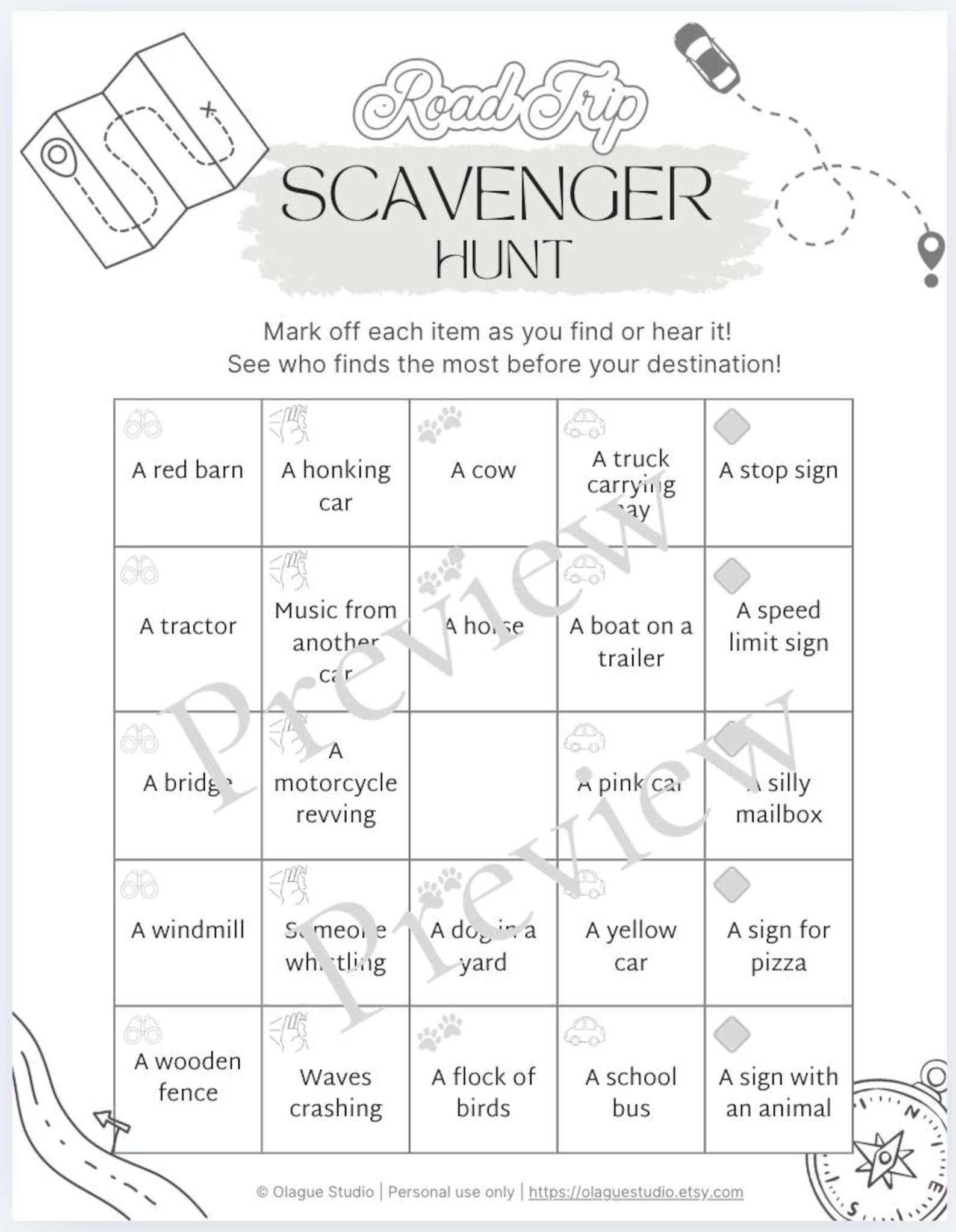 Road Trip Scavenger Hunt Printable | Kids Car Game | Family Travel ...