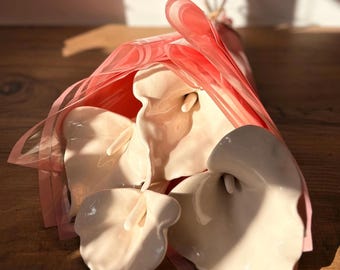 Handmade Ceramic Calla Lily Bouquet, Natural White Pottery Flowers, 9th Anniversary Gift