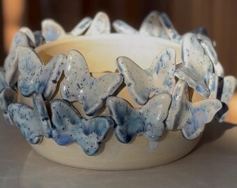 Handmade Ceramic Butterfly Vase: Blue Speckled Pottery Decor