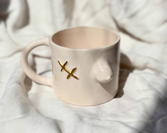 Handmade Ceramic Breast Mug: Gold Detail, Feminist Art - Survivor Gift
