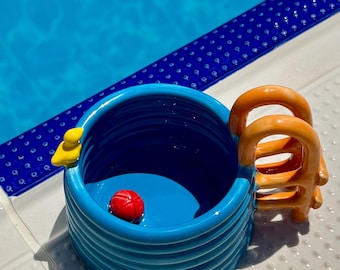 Hand-Built Ceramic Pool Mug with Duck and Ladder Handle