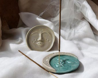 Handmade Ceramic Incense Holder – Unique Face Design, Mystical Pottery