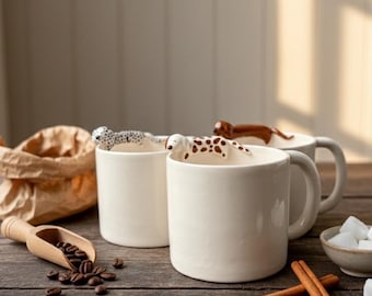 Handmade Ceramic Mug with Dog Figurine • Unique Pottery Cup